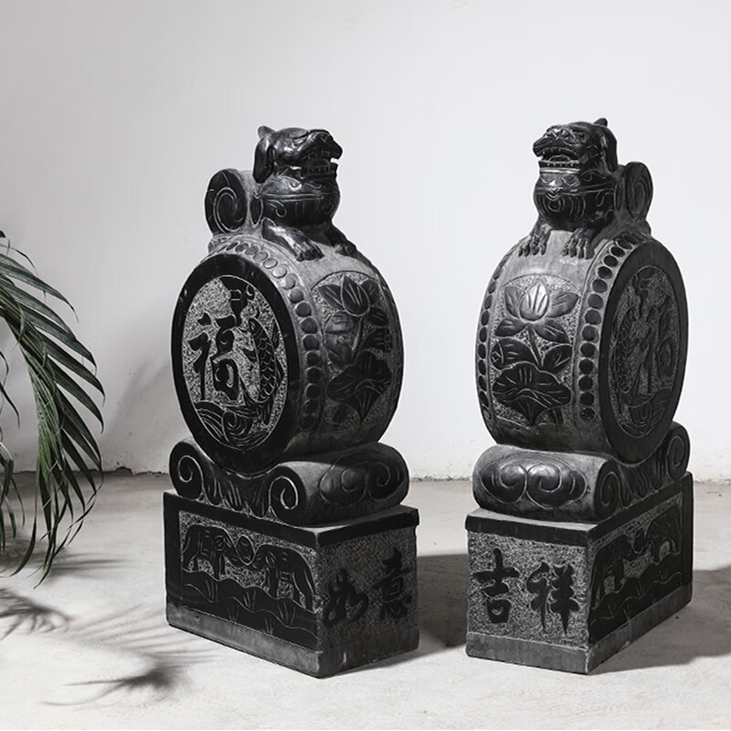 富景青石门墩石雕仿古做旧抱鼓石鼓柱子大门口摆件中式庭院装饰品貔貅