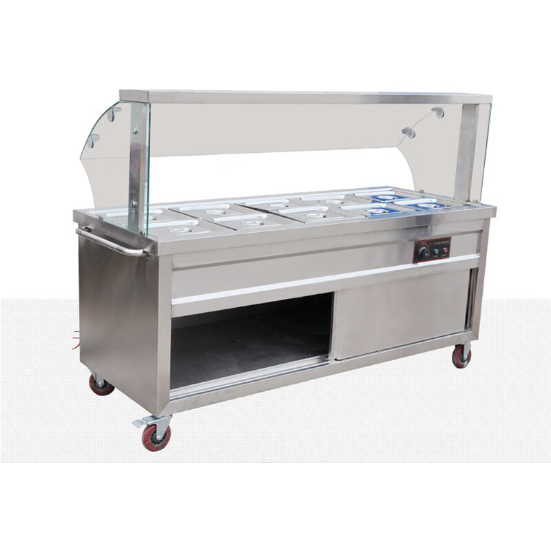 喜奈仕不锈钢保温售饭台加厚商用食堂快餐台带玻璃罩售饭车蒸小碗菜