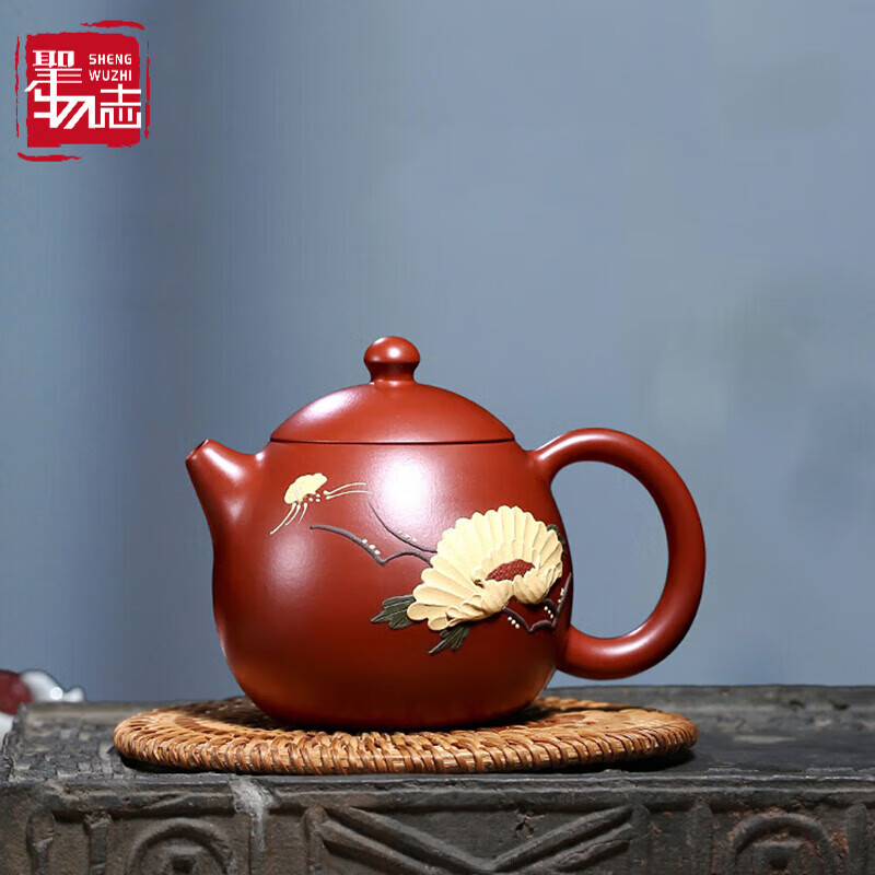 圣物志宜兴原矿紫砂壶吴荣华手工紫砂茶壶大红袍泥绘龙蛋215cc泡茶壶