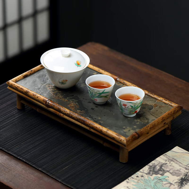 哲明 梅鹿竹岩石干泡台岩崖石茶台小茶几日式工夫茶具托盘茶托
