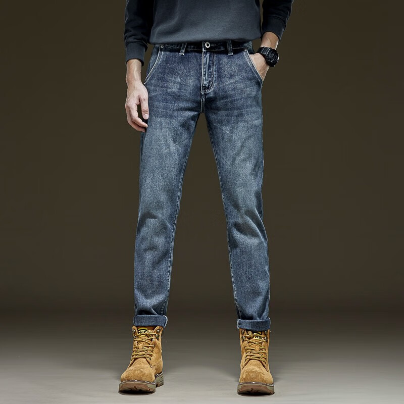 lee牛仔裤男2022秋冬季新款修身小直筒裤商务休闲品牌男士裤子 蓝灰色