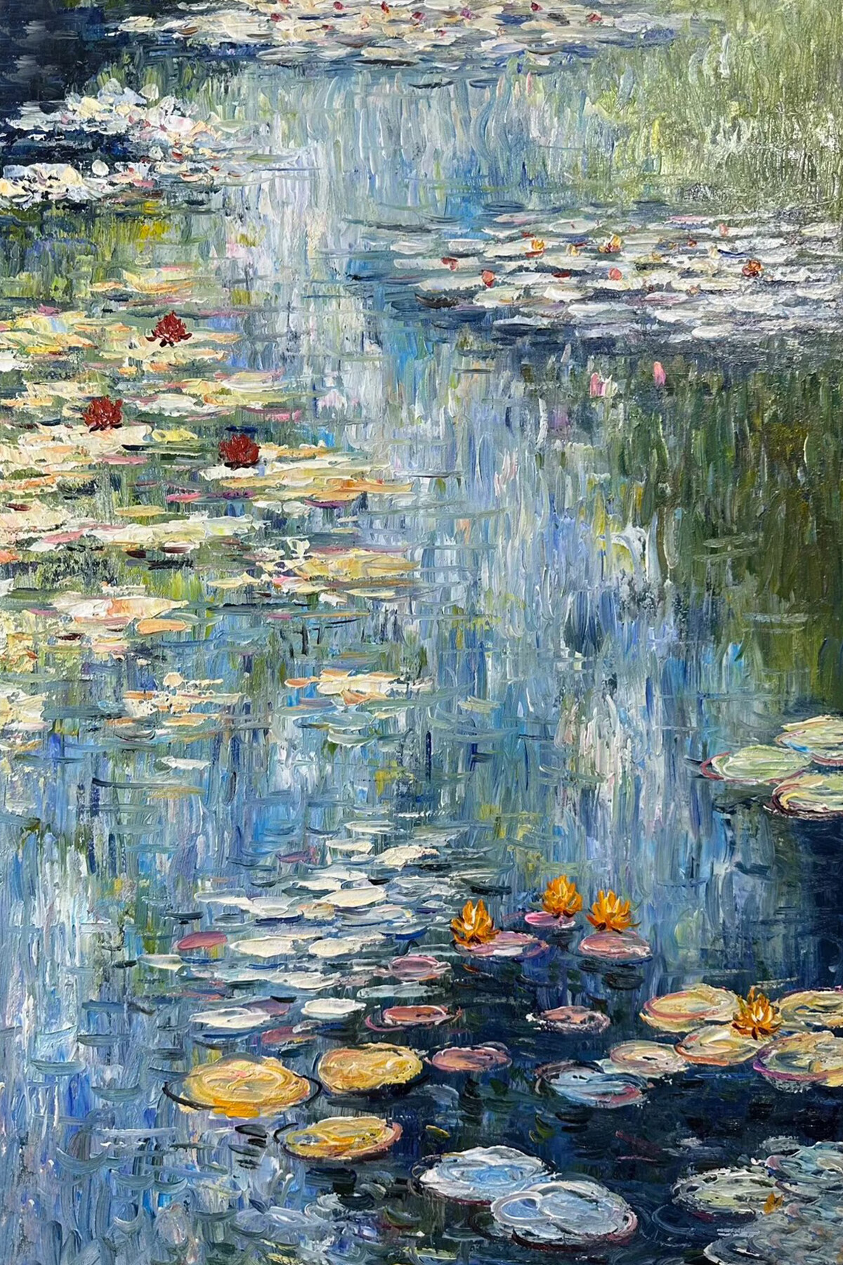 世界名画莫奈睡莲手绘油画玄关印象派肌理装饰画客厅荷塘风景挂画 无