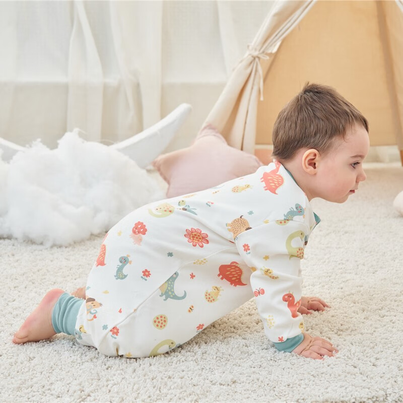 甜蜜礼物四季单层分腿睡袋春夏秋冬新款婴幼儿童男女宝棉分腿睡袋家居服 单层【春秋22-28度】白色恐龙 100码(身高95-105CM)2-4岁