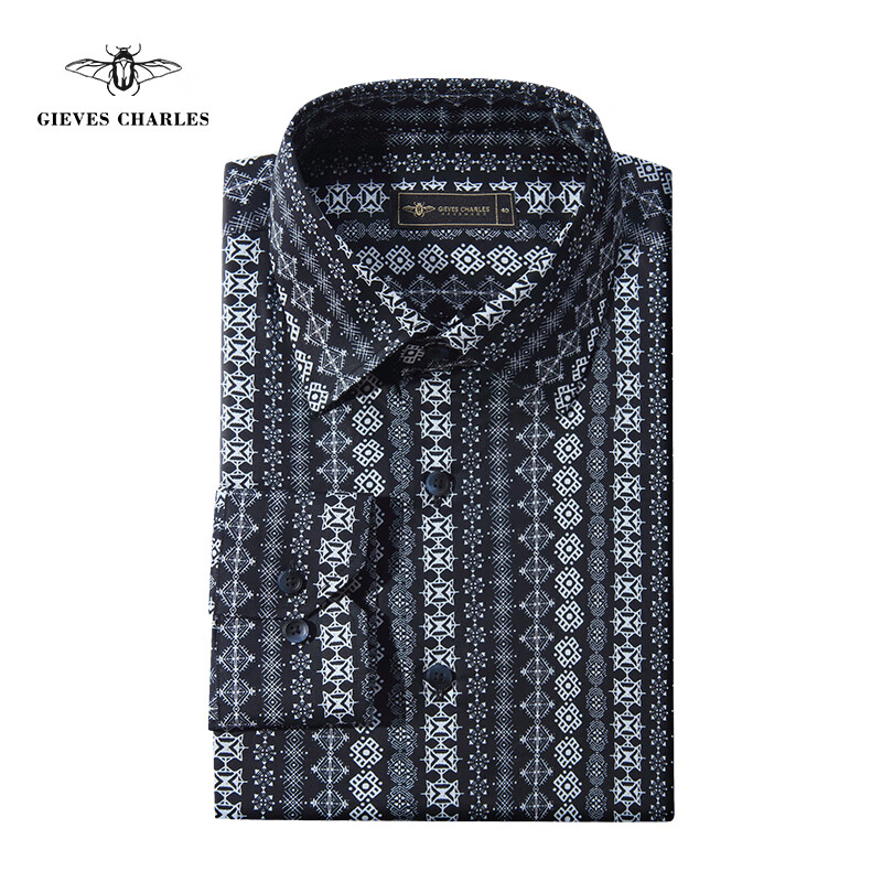 charles巴洛克艺术男士古典印花衬衫轻奢绅士衬衫礼盒装 巴洛克艺术