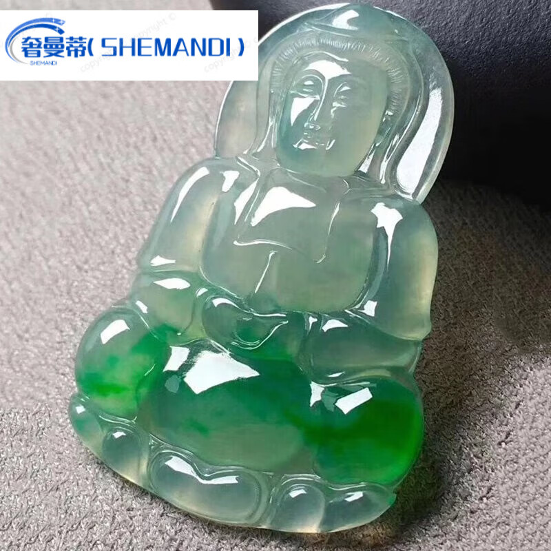 奢曼蒂(shemandi)绿翡翠吊坠阳绿佛公冰种满绿弥勒佛玉坠高冰挂件玉佛