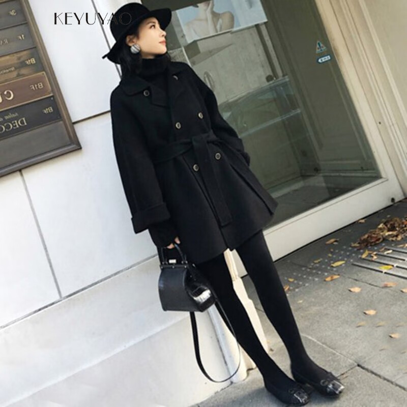 珂语瑶 赫本风黑色双面羊绒大衣女短款款斗篷毛呢外套秋冬季小个子 黑色 M 【105-120斤】使用感如何?