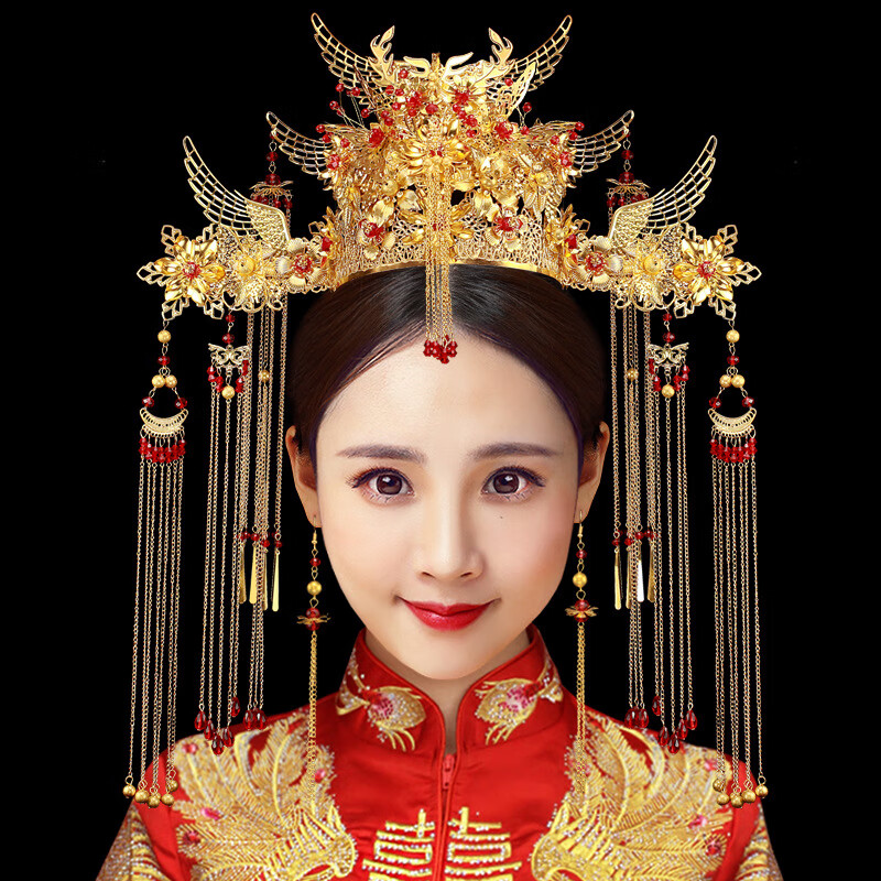 秀禾服头饰结婚发饰中式婚礼古装凤冠霞帔新娘龙凤褂饰品 凤冠 耳夹