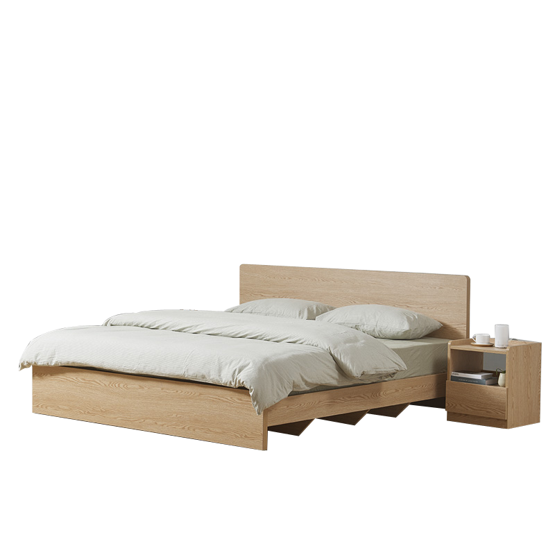 掌上明珠家居 北欧现代双人床 日式仿实木木纹板式床 1.5米 ESA116-A262