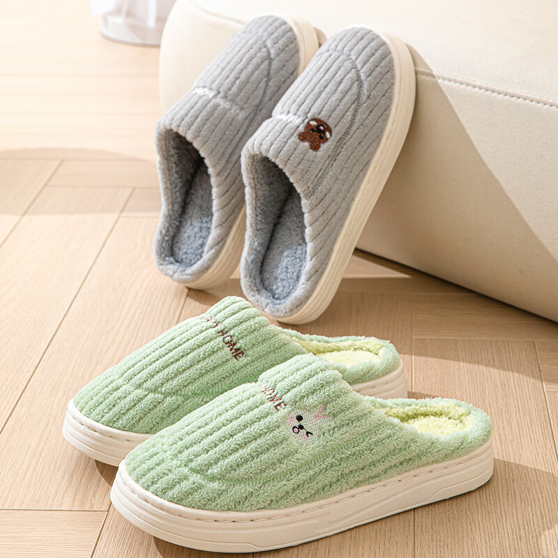 3AnGnI棉拖鞋男女冬季加绒加厚秋冬保暖情侣防滑室内居家加绒厚底 灰色 40-41 (260mm) 建议拍大一码