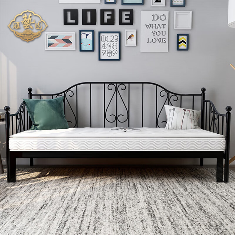汇艺园 欧式铁艺折叠沙发床两用小户型沙发床伸缩沙发床办公室沙发床铁床 黑色床架+10cm椰棕折叠床垫 2米以上
