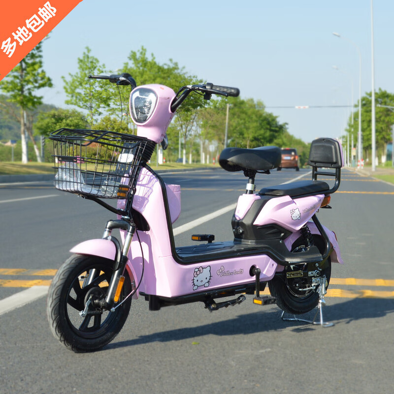电动自行车电瓶车长跑王成人小型迷你双人男 粉色(kt猫)整车-整车发货