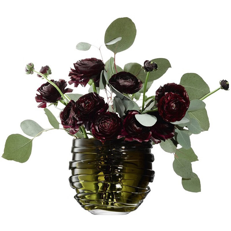 德国进口 Lsa International 彩色玻璃花瓶手工制作北欧透明花器客厅摆件绿色高16cm 手工吹制 虎窝购