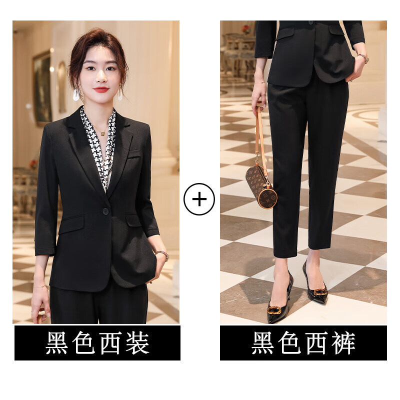 2022新款女装女式小西服春夏季的女士春秋小西服七分袖薄款修身黑色小
