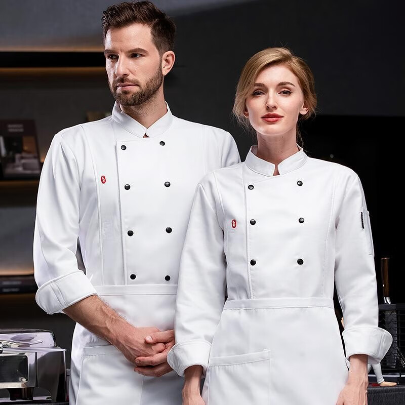 灿然衣新白色厨师工作服男长袖中国风酒店饭店餐饮厨房烘焙厨师服长袖