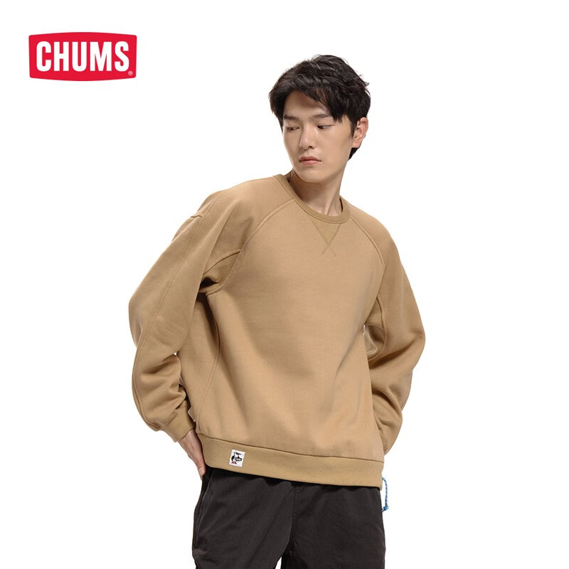 CHUMS洽洽鸟 美式复古情侣款圆领印花宽松加绒保暖卫衣CH00-1355 白色W001 XS