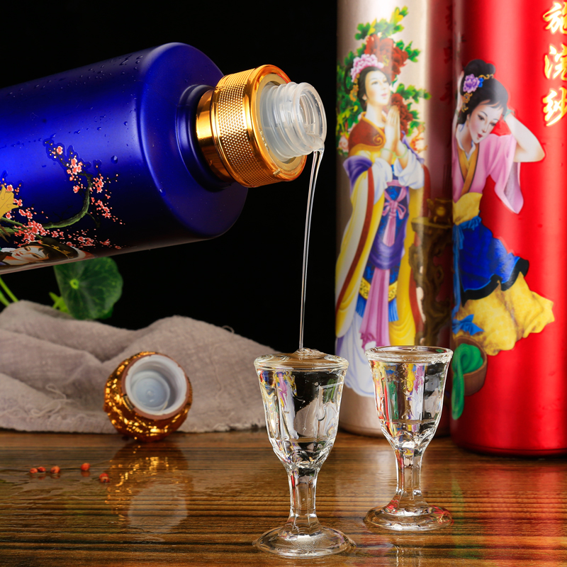 邵店蓝花瓷四大美女一箱4瓶白酒瓶装整箱特价52度纯粮食浓香型酒瓶