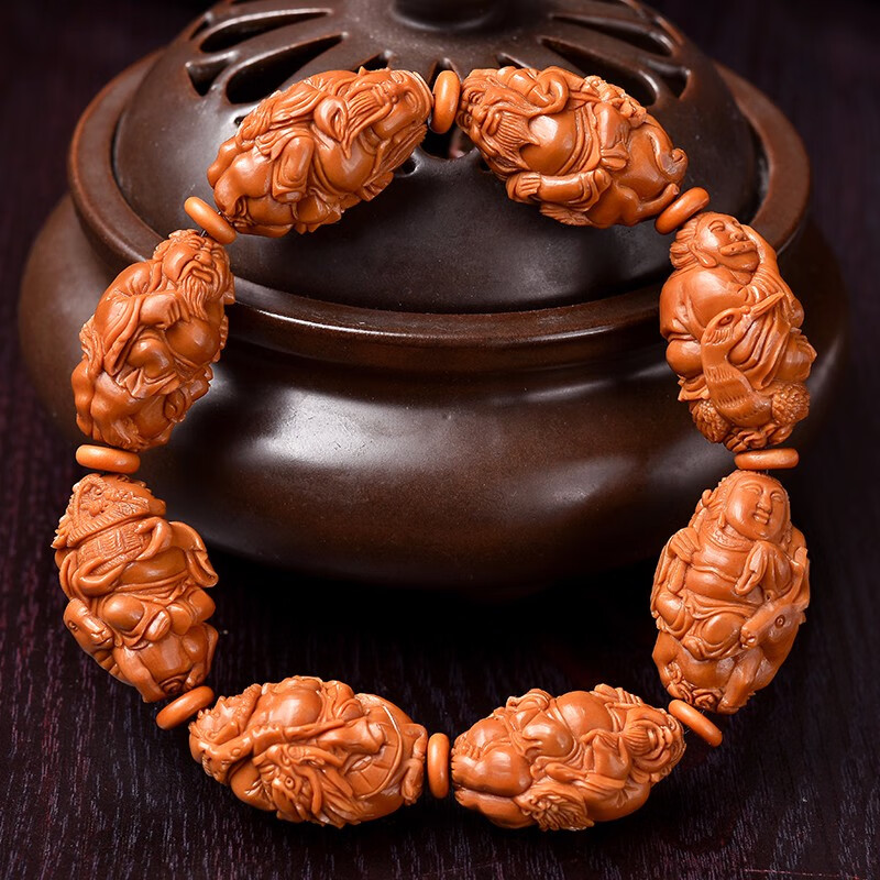0大籽 橄榄核雕红油核 文玩手串男手把件 南工大师徐华手工刻 2.0*3.