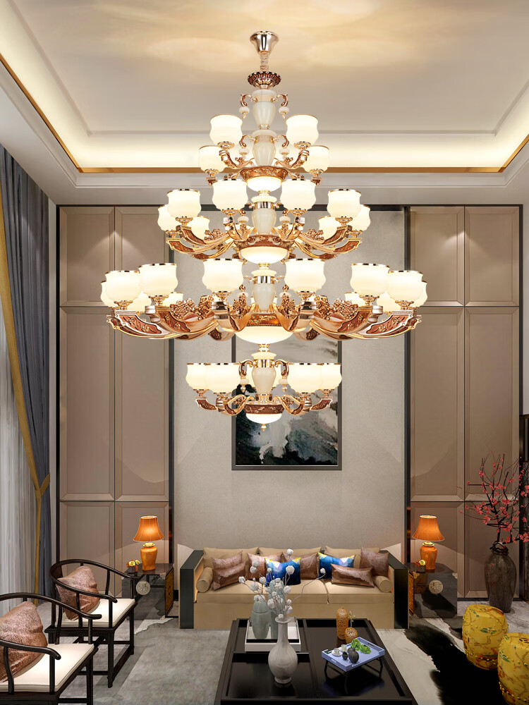 复式楼中空客厅大吊灯欧式别墅防尘款中空楼中楼大厅灯楼梯间长吊灯具