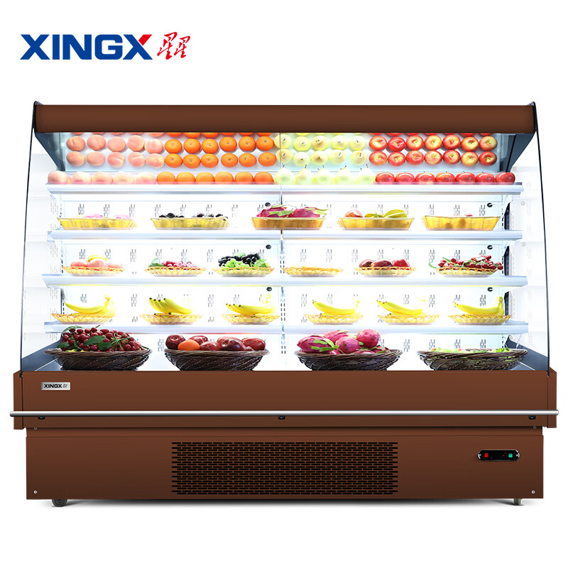 星星（XINGX）超市风幕柜 水果蔬菜保鲜柜 酸奶饮料冷藏商用立式风冷展示柜  多尺寸可选 棕色 2.5米风幕柜IVMC-2.5-10020WB