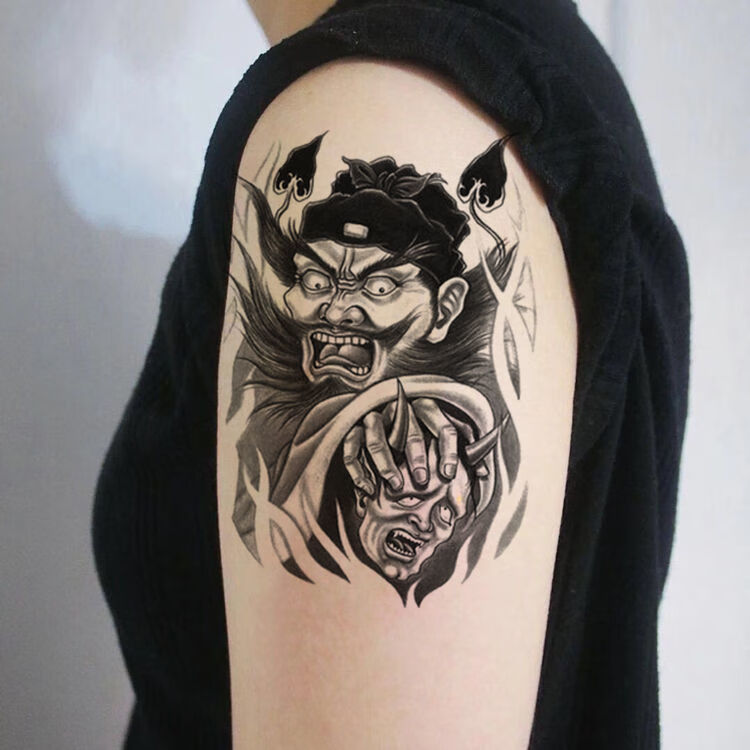 纹身贴洗不掉纹身贴防水钟馗花臂纹身贴钟馗捉鬼大臂小臂男女刺青贴纸