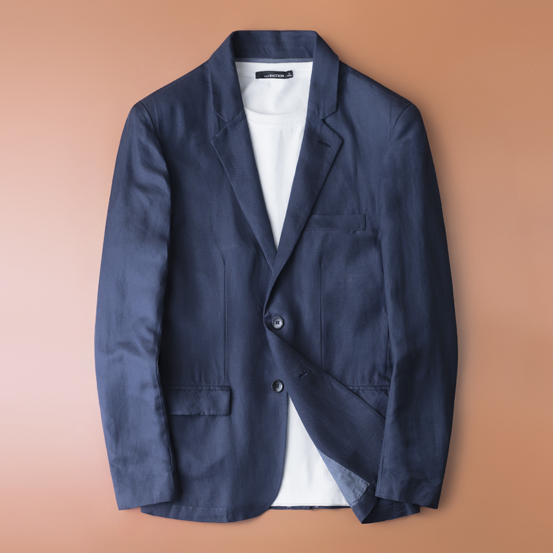艾诗甜亚麻西服男生西服男春季新款韩版修身男士麻料单西休闲帅气百搭