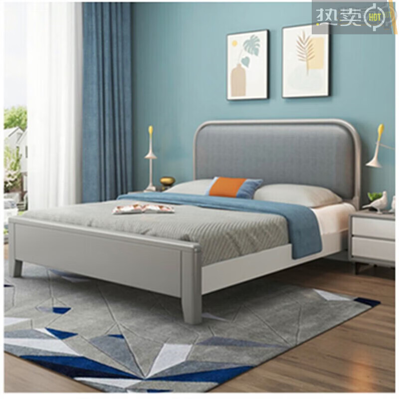 5米实木 单床灰 蓝色 1350mm*1900mm箱框结构