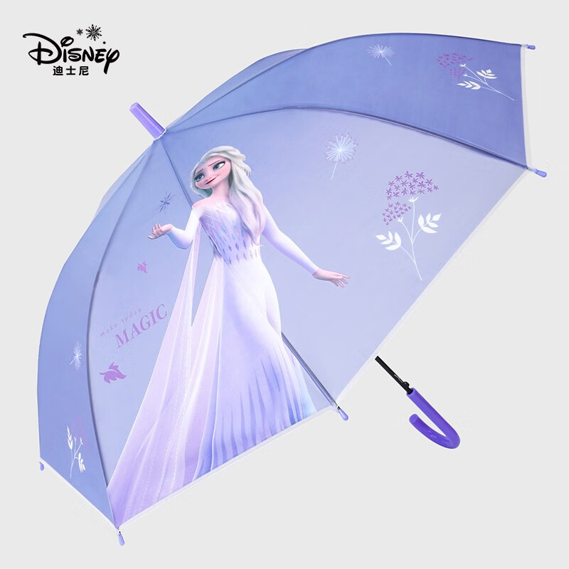 迪士尼（Disney）儿童雨伞男孩创意卡通伞小学生直杆伞女孩幼儿园可爱雨伞环保童伞 艾莎透明8k伞