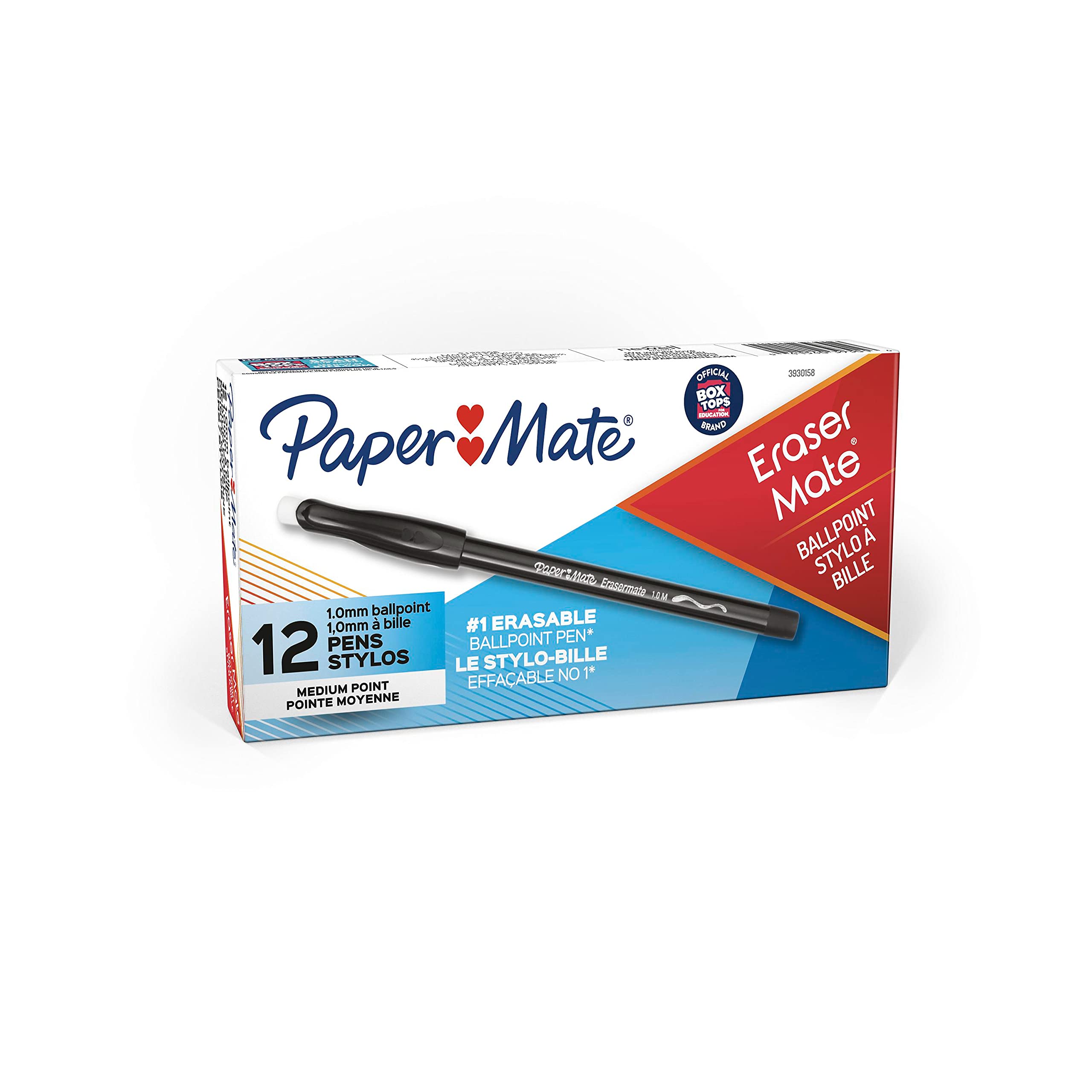 paper mate 可擦圆珠笔 1.0mm中粗 黑色笔芯 按压式 12支装