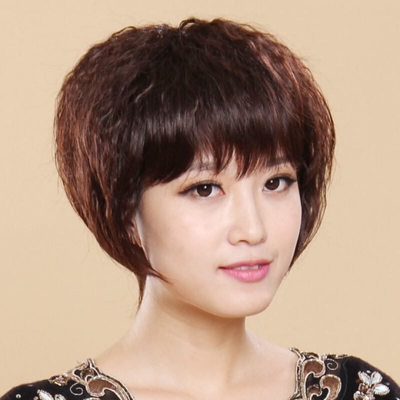 唐妮  整顶假发女假发短发蓬松bobo头发型女式短卷发斜碎刘海假发套