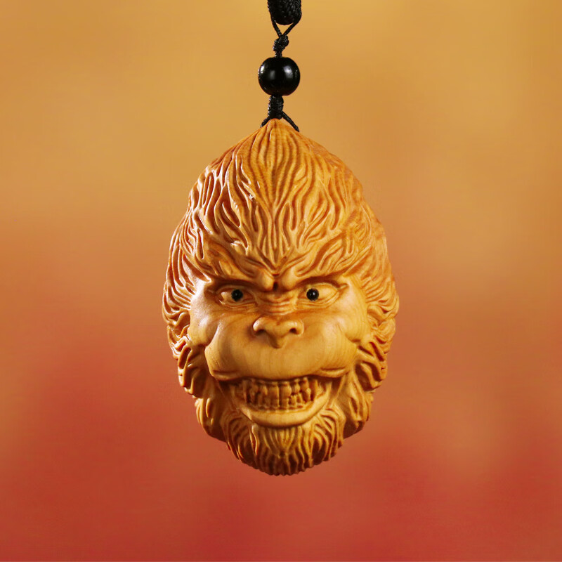 黄杨木齐天大圣孙悟空天然实木雕刻随身把玩盘玩猴子头手把件挂件