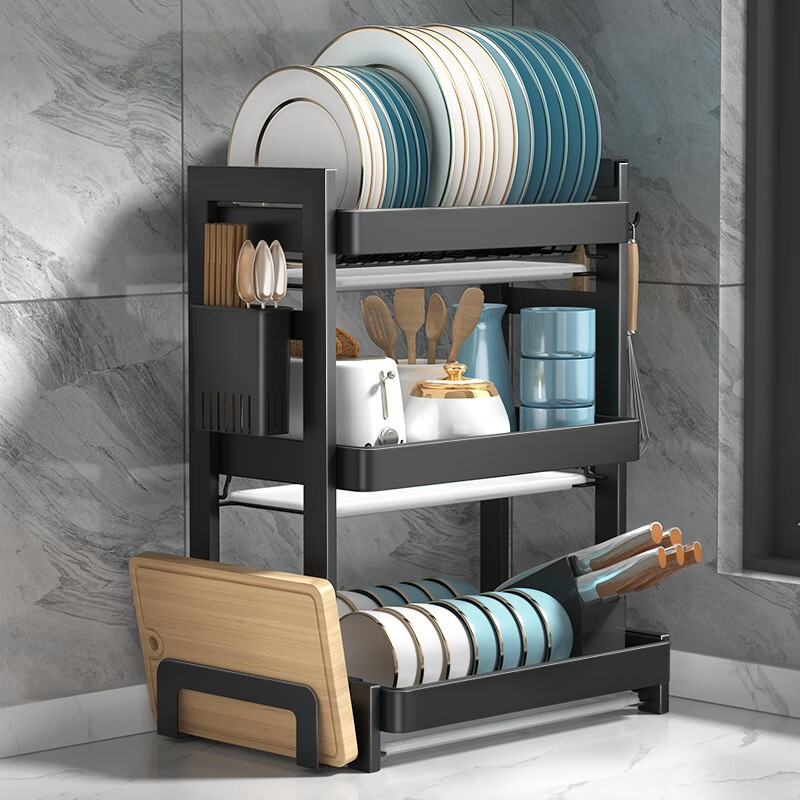 多朋厨房置物架碗碟碗盘收纳架沥水架多功能放碗架碗筷碗柜 【免螺丝】双层40+4钩怎么看?