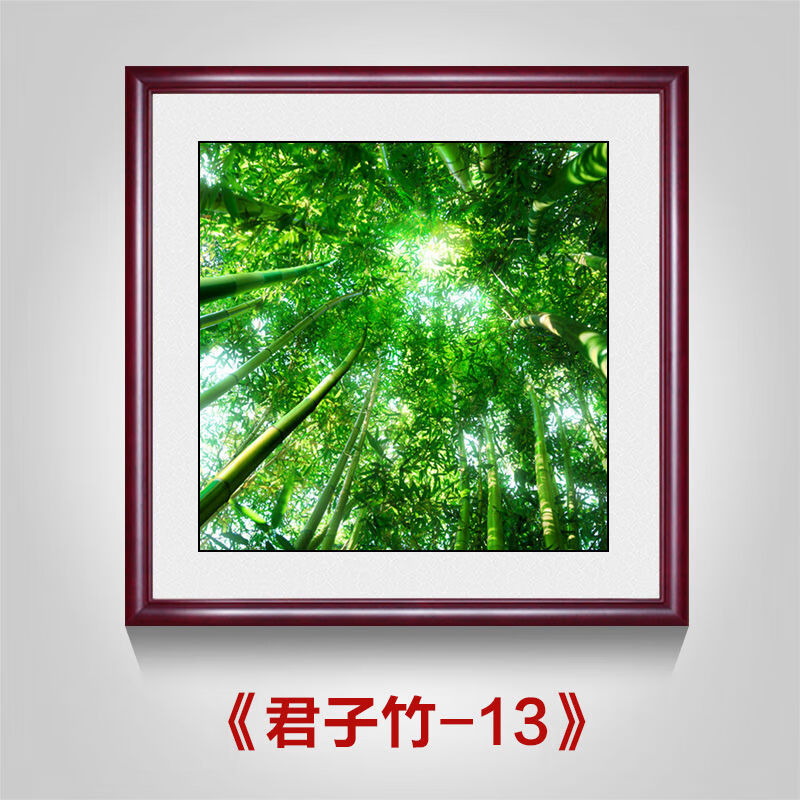 君子竹-13 100*100cm金丝楠木色实木框