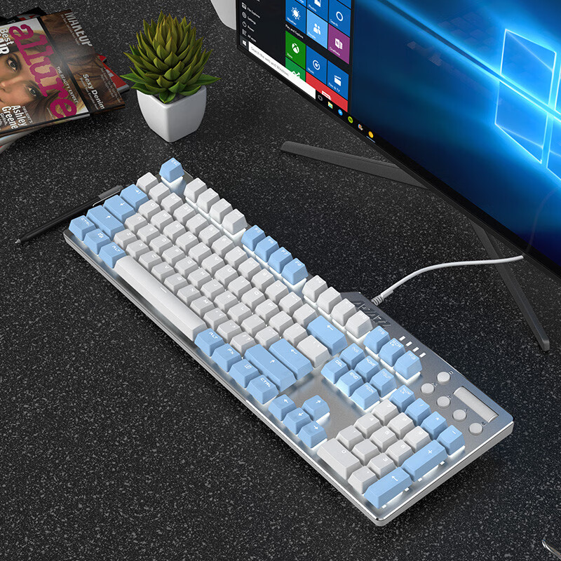 黑爵（AJAZZ）刺客Ⅱ合金机械键盘AK35i PBT版 蓝白色 青轴 游戏 背光 办公 电脑 笔记本 吃鸡键盘
