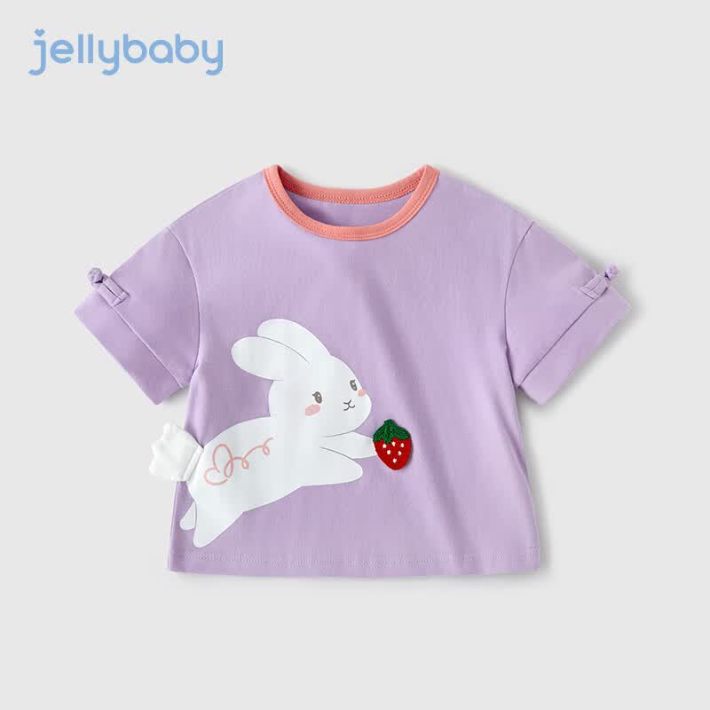 JELLYBABY儿童兔子上衣2023新款3岁女孩短袖夏季女童t恤夏装 紫色 120cm