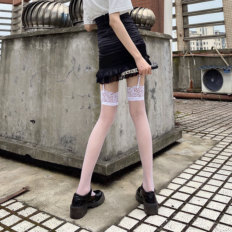 花边网纱丝袜情调纯欲辣妹打底吊带袜内裤袜子女 蕾丝吊带【粉色1双】