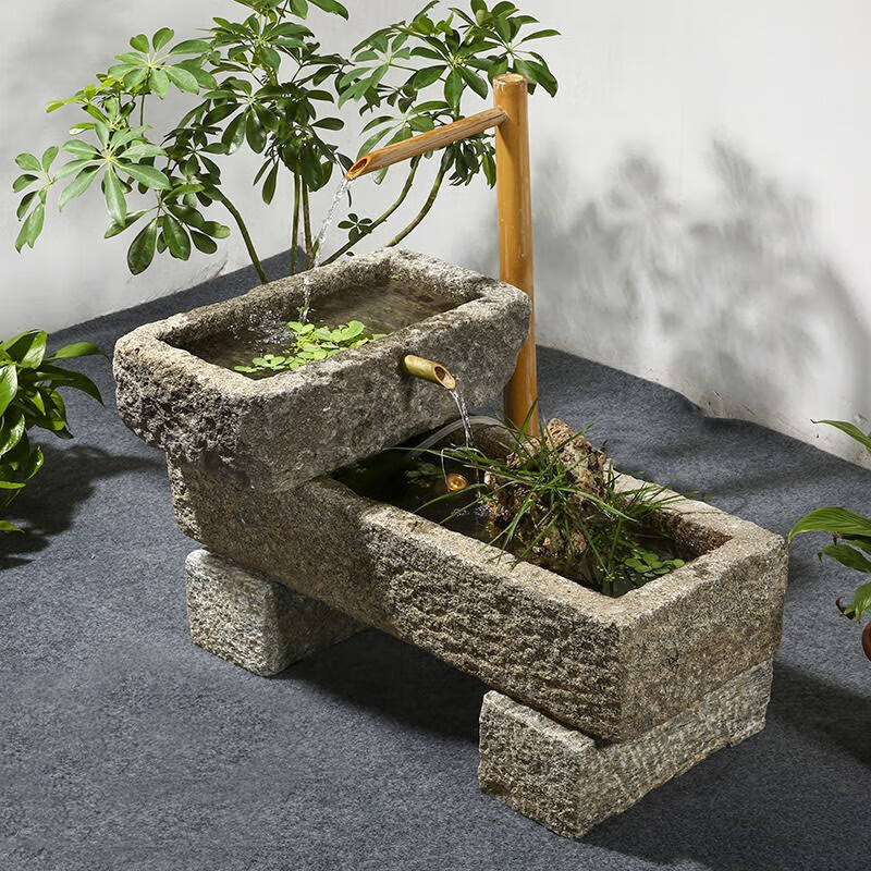 菲迪拉老石槽鱼缸流水石头花盆水缸造景石缸水景户外别墅阳台装饰摆件