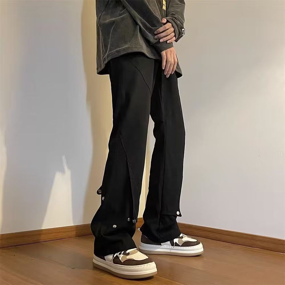 希尾拉链开叉牛仔裤男夏季美式修身小脚美式vibe高街裤子直筒宽松阔腿