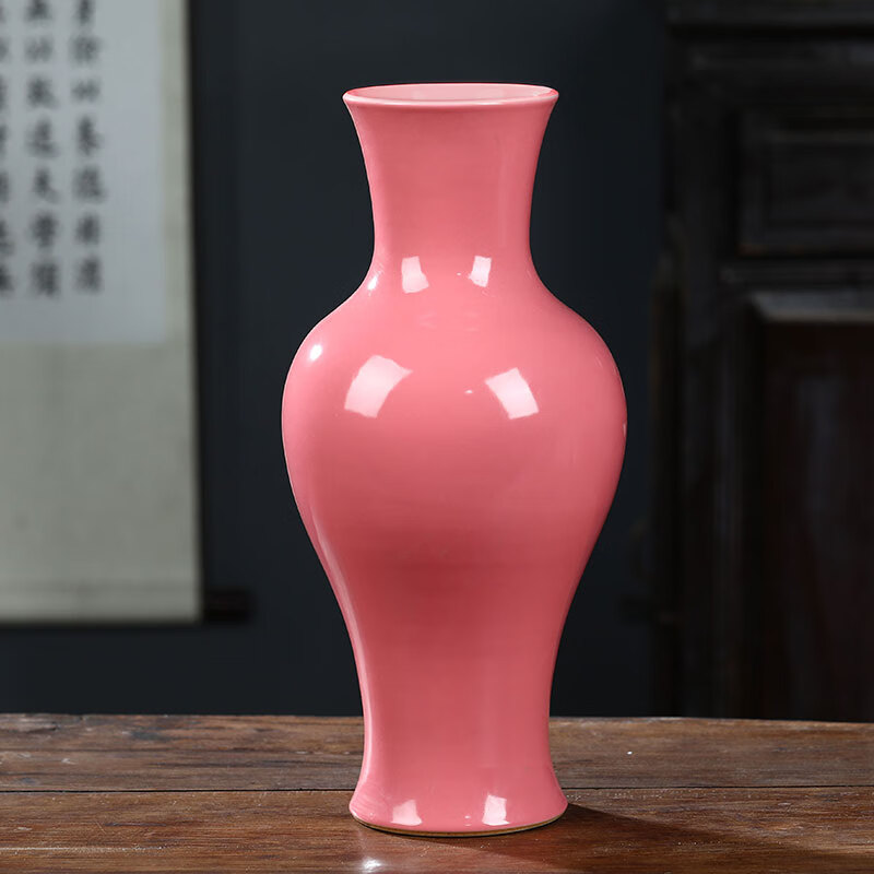 月景水苑景德镇陶瓷器粉色颜色釉花瓶中式家居客厅书房插花花器装饰品