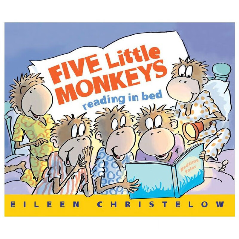 现货five little monkeys五只小猴子在床上看书阅读 经典英文原版儿童