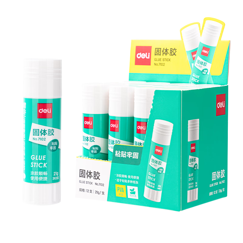 得力（deli）【超级爆款】21gPVA固体胶水 速干可水洗胶棒 DIY手工粘胶学生文具 12支/盒 办公用品 P07102