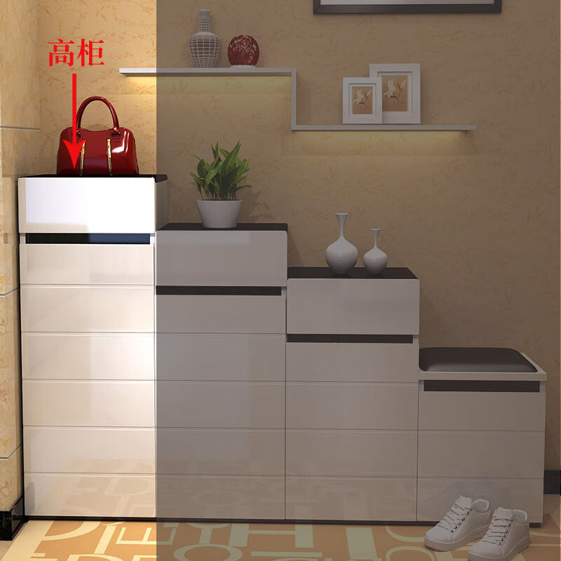 家用门口高低阶梯式双面烤漆鞋橱小现代简约玄关多功能门厅柜 40高柜