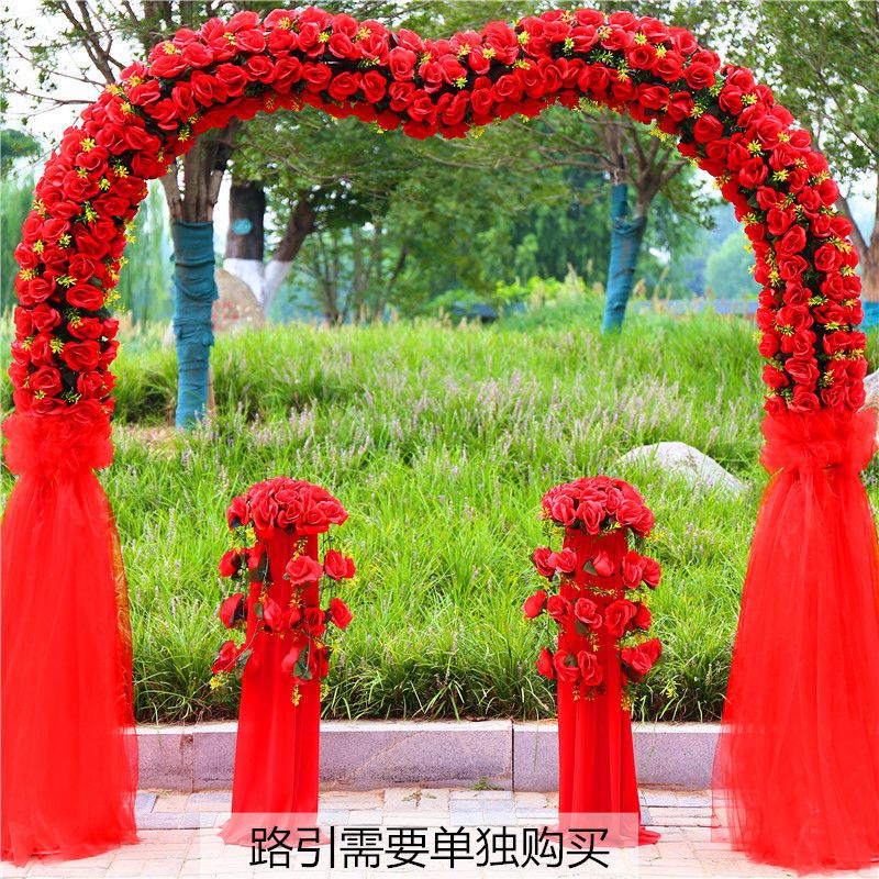 红同拱门婚庆花门结婚庆典绢花礼喜庆新款绢花铁艺幸福门 心型 全大红