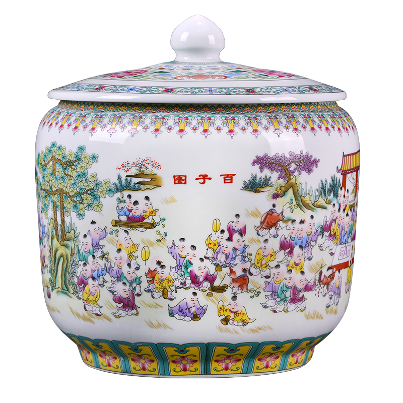 乾雅堂【景德鎮(zhèn)手工】陶瓷茶葉罐茶餅散茶帶蓋密封儲(chǔ)物罐防潮裝飾品擺件 粉彩百子圖儲(chǔ)物罐+錦盒+證書(shū)