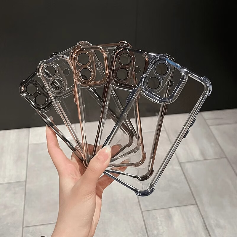 睿思派适用苹果17手机壳iphone16pro四角气囊防摔透明16promax新款13镜头全包14软12简约11保护套xs男女 电镀四角防摔气囊壳【气质银】带镜头膜 iPhone 13 Pro