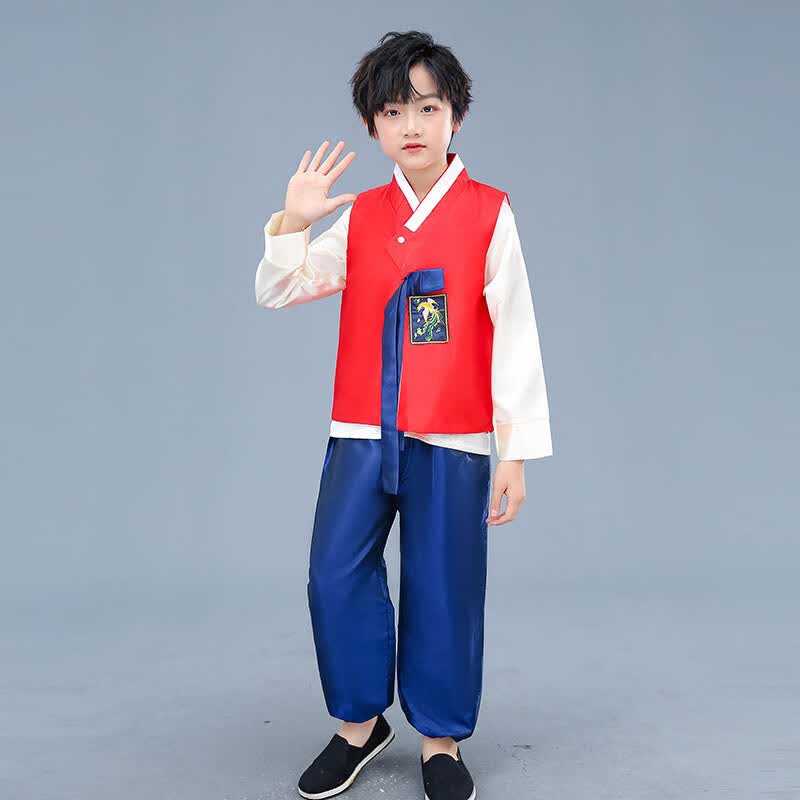 缘笛朝鲜族舞蹈演出服装儿童男童女童韩服少数民族韩国民族传统服饰 儿童男款 120属于什么档次？