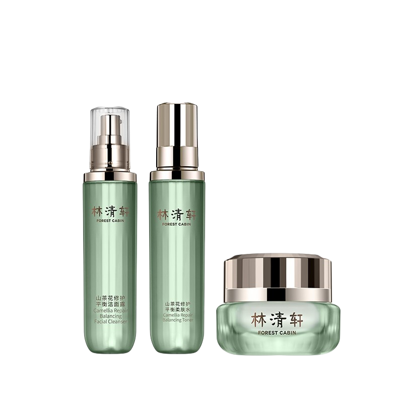 林清軒（Forest cabin）山茶花修護(hù)平衡柔膚水150ml精華面霜50g護(hù)膚套裝緊致淡紋補(bǔ)水保濕 平衡水霜套組