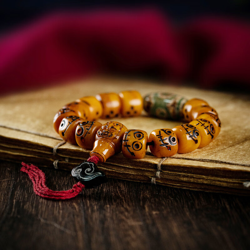 沃韵 牛骨雕刻阿呆手串单圈牦牛骨尸陀林主佛珠女男款民族风文玩手链