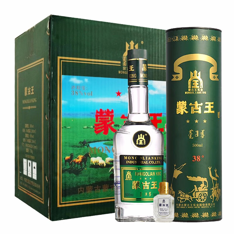 蒙古王浓香型白酒 粮食白酒桶装 整箱装 38度调度绿桶整箱6瓶装