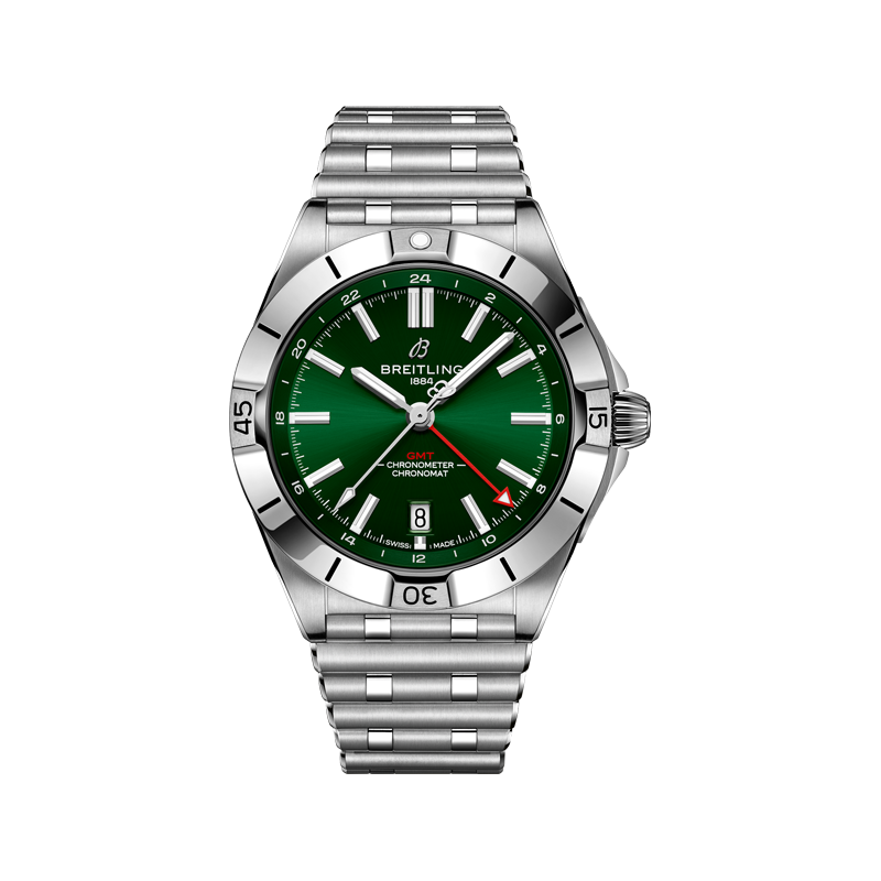 百年靈（BREITLING）機械計時雙時區(qū)自動機械男士手表40官方瑞士機械表 機械計時-40-綠色