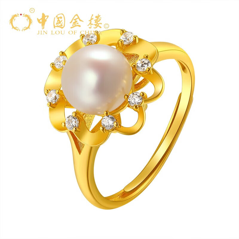 金楼 中国金楼黄金镶嵌宝石戒指足金999白珍珠花足金戒指开口足金婚嫁